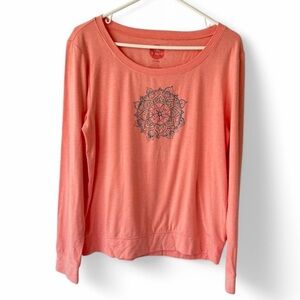 Life is Good Womens Sm Fleece Lined Mandala Print Pullover Peach Granola Casual
